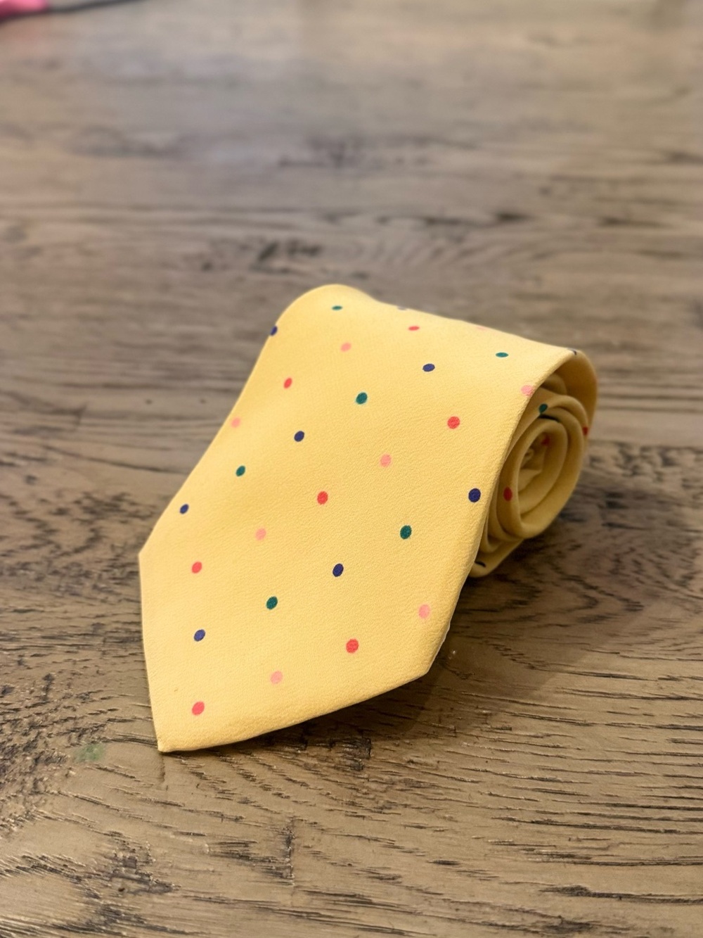 Yves Saint Laurent Yellow Tie with Multicolor Polka Dots